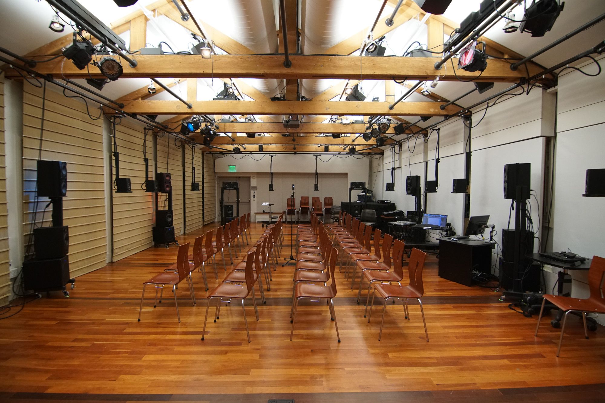 The CCRMA concert stage featuring 56 speakers and eight subwoofers arranged in a dome-like structure.